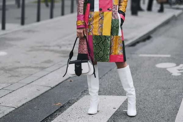 Paris Franța Martie 2019 Îmbrăcăminte Stil Stradal Înainte Spectacol Modă — Fotografie, imagine de stoc