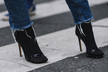 Paris, France - March 02, 2019: Street style outfit -  Fancy shoes after a fashion show during Paris Fashion Week - PFWFW19