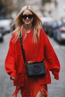 Paris, France - March 02, 2019: Street style outfit Charlotte Groeneveld after a fashion show during Paris Fashion Week - PFWFW19