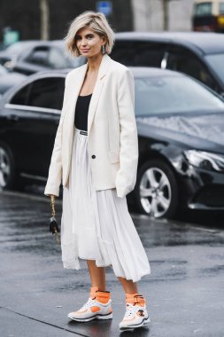 Paris, France - March 02, 2019: Street style outfit -  Xenia Adonts after a fashion show during Paris Fashion Week - PFWFW19