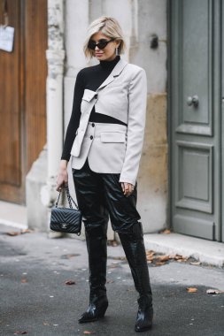 Paris, France - March 02, 2019: Street style outfit Xenia Adonts after a fashion show during Paris Fashion Week - PFWFW19