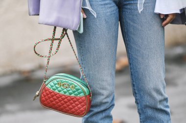 Paris, France - March 02, 2019: Street style outfit, close up, after a fashion show during Paris Fashion Week - PFWFW19