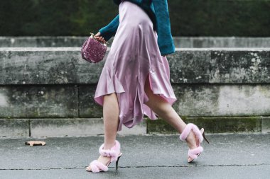 Paris, France - March 03, 2019: Street style outfit -  before a fashion show during Paris Fashion Week - PFWFW19