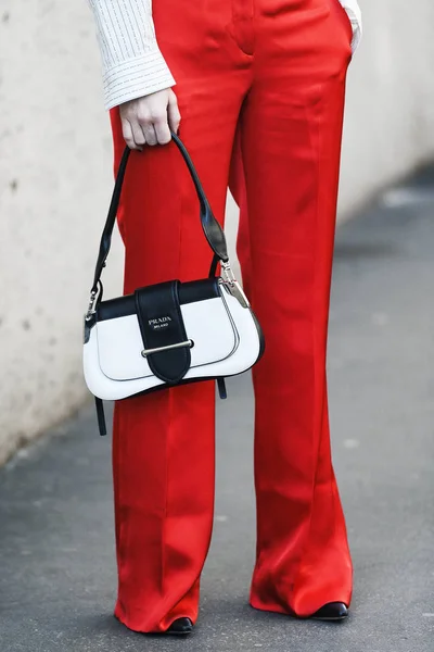 Milan Italy February 2019 Street Style Outfit Prada Purse Fashion — Stock Photo, Image