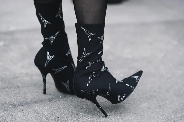 Paris Frankreich März 2019 Streetstyle Outfit Schuhe Detail Nahaufnahme Nach — Stockfoto