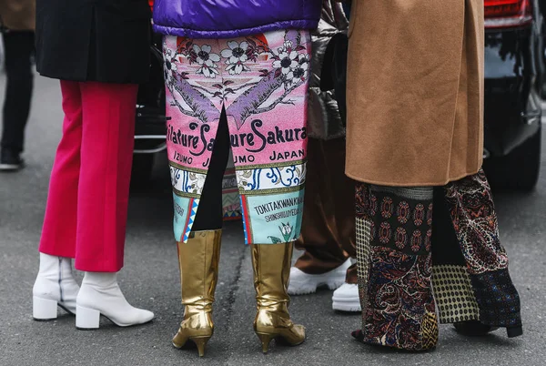 Μιλάνο Ιταλία Φεβρουαρίου 2019 Street Style Μπότες Λεπτομέρεια Μετά Από — Φωτογραφία Αρχείου