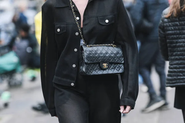 Parijs Frankrijk Maart 2019 Street Style Outfit Close Een Modeshow — Stockfoto