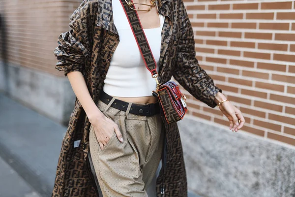 Milan Italy February 2019 Street Style Fendi Outfit Detail Fashion — Stock Photo, Image