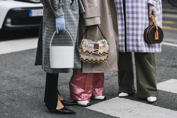 Milano Febbraio 2019 Street Style Outfit Dettagli Prima Una Sfilata — Foto Stock