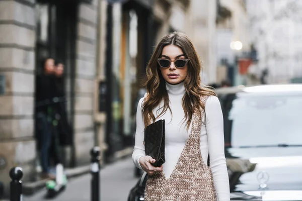 Paris França Março 2019 Roupa Rua Depois Desfile Moda Durante — Fotografia de Stock