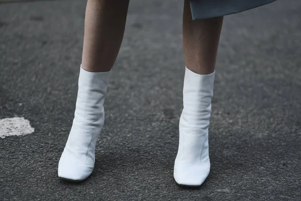 Milan Italië Februari 2019 Streetstyle Fancy Schoenen Detail Een Modeshow — Stockfoto