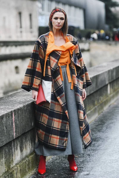 París Francia Marzo 2019 Traje Calle Después Desfile Moda Durante — Foto de Stock