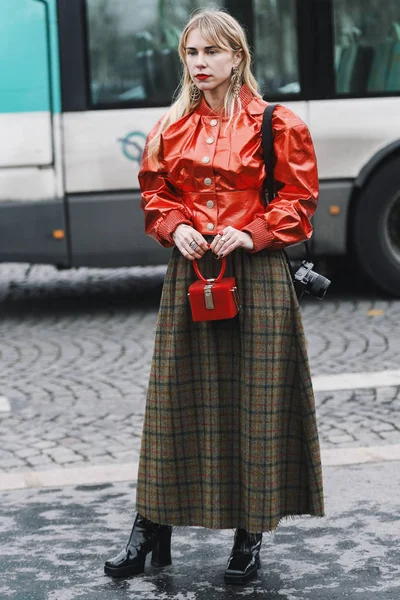 París Francia Marzo 2019 Traje Calle Antes Desfile Moda Durante — Foto de Stock