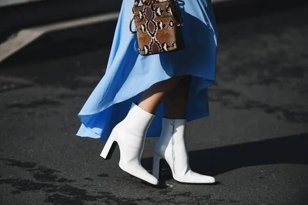 Milan Italie Février 2019 Bottes Street Style Détail Avant Défilé — Photo