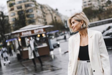 Paris, France - March 02, 2019: Street style outfit -  Xenia Adonts after a fashion show during Paris Fashion Week - PFWFW19