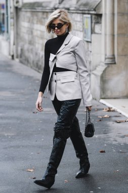 Paris, France - March 02, 2019: Street style outfit Xenia Adonts after a fashion show during Paris Fashion Week - PFWFW19