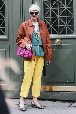 Paris, France - March 03, 2019: Street style outfit -  Elisa Nalin after a fashion show during Paris Fashion Week - PFWFW19