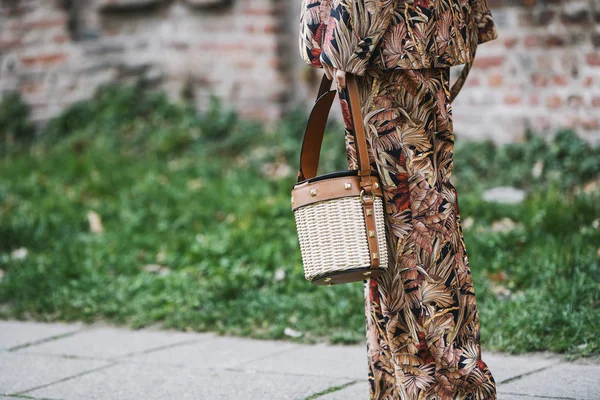 Milan Italy February 2019 Street Style Handbag Detail Fashion Show — Stock Photo, Image