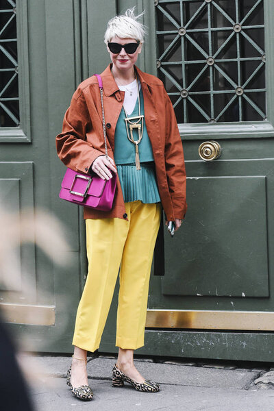 Paris, France - March 03, 2019: Street style outfit -  Elisa Nalin after a fashion show during Paris Fashion Week - PFWFW19