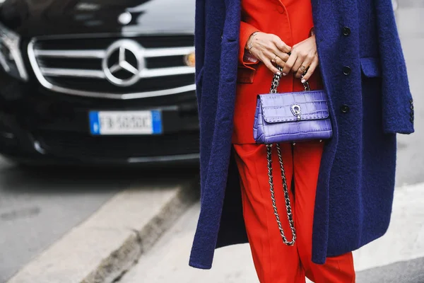 Milan Italy February 2019 Street Style Outfit Detail Fashion Show — Stock Photo, Image