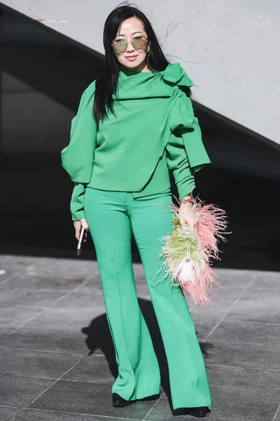 París Francia Marzo 2019 Traje Calle Después Desfile Moda Durante — Foto de Stock