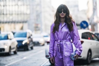 Milano, İtalya - 22 Şubat 2019: Milano Moda Haftası'nda bir defile öncesi Sokak stili Influencer Eleonora Carisi - Mfwfw19