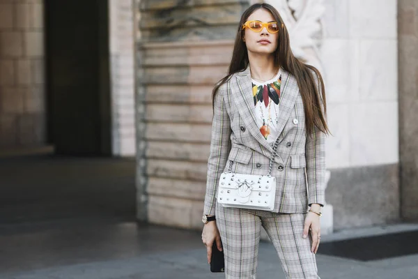 Milano Febbraio 2019 Outfit Street Style Prima Una Sfilata Moda — Foto Stock