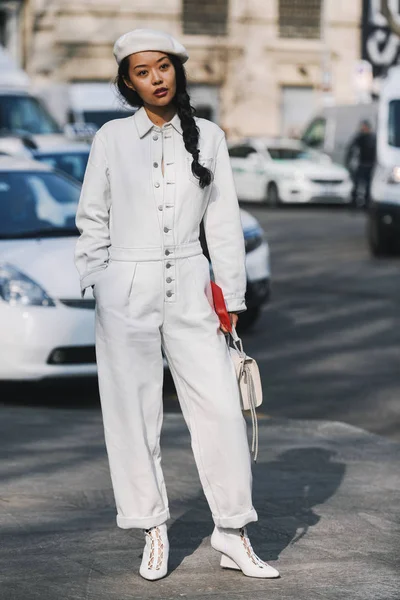 Milan Italy February 2019 Street Style Woman Wearing Jumpsuit Fashion — Stock Photo, Image