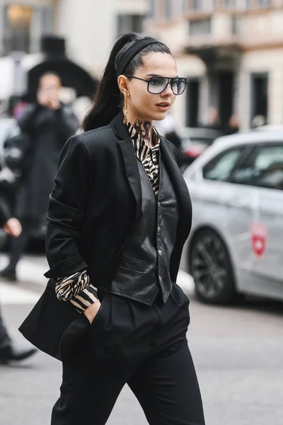 Milan Italy February 2019 Street Style Influencer Doina Ciobanu Fashion — Stock Photo, Image