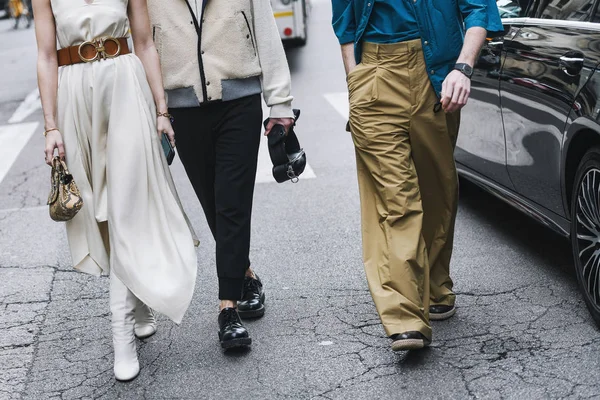 Milão Itália Fevereiro 2019 Roupas Estilo Rua Antes Desfile Moda — Fotografia de Stock