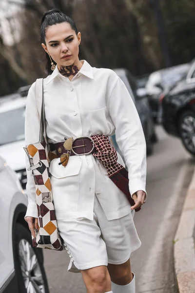 Milan Italy February 2019 Street Style Influencer Doina Ciobanu Fashion — Stock Photo, Image