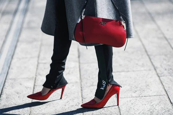 Milan Italy February 2019 Street Style Outfit Prada Purse Fashion — Stock Photo, Image