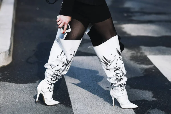 Mailand Italien Februar 2019 Detail Der Streetstyle Stiefel Nach Einer — Stockfoto