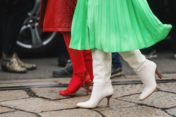 Milano Italien Februari 2019 Street Style Stövlar Detalj Efter Modevisning — Stockfoto