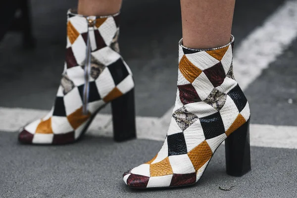 Milán Italia Febrero 2019 Detalle Botas Estilo Calle Después Desfile — Foto de Stock