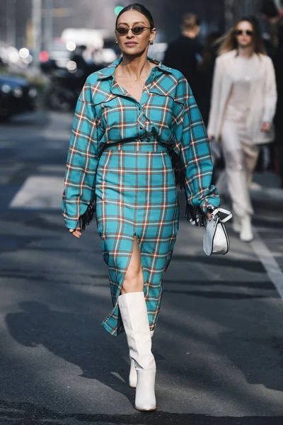 Milano Italien Februari 2019 Street Style Tvådelad Outfit Innan Modevisning — Stockfoto