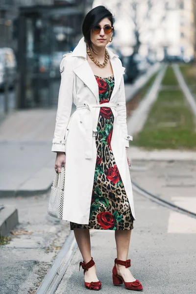 Milano Italien Februari 2019 Street Style Outfit Efter Modevisning Milan — Stockfoto