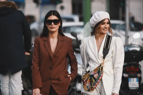 Milano Febbraio 2019 Outfit Street Style Dopo Una Sfilata Moda — Foto Stock