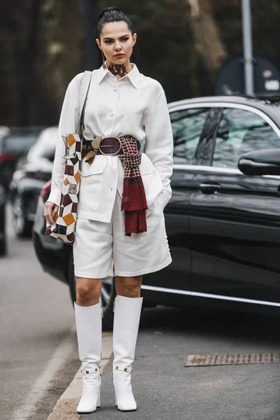 Milán Italia Febrero 2019 Influencer Street Style Doina Ciobanu Antes — Foto de Stock