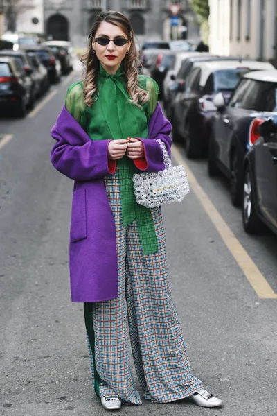 Milano Italien Februari 2019 Street Style Outfit Efter Modevisning Milan — Stockfoto