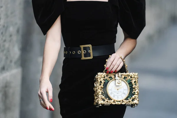 Milano Italien Februari 2019 Street Style Detaljer Dolce Gabbana Väska — Stockfoto