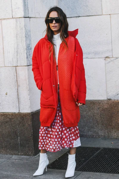 Milán Italia Febrero 2019 Street Style Outfit Después Desfile Moda —  Fotos de Stock