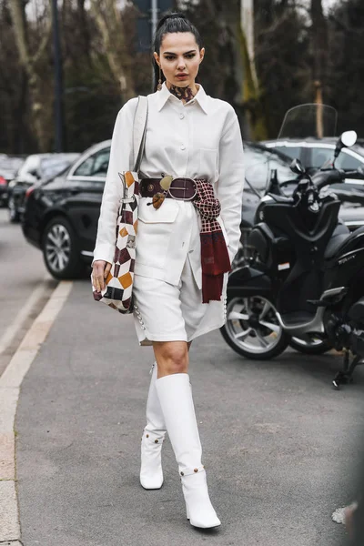 Milano Italien Februari 2019 Street Style Influencer Doina Ciobanu Innan — Stockfoto