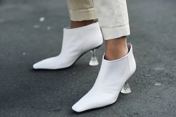 Milán Italia Febrero 2019 Street Style Zapatos Lujo Detalle Durante — Foto de Stock