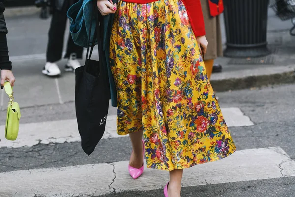 Milão Itália Fevereiro 2019 Street Style Detalhes Roupa Após Desfile — Fotografia de Stock