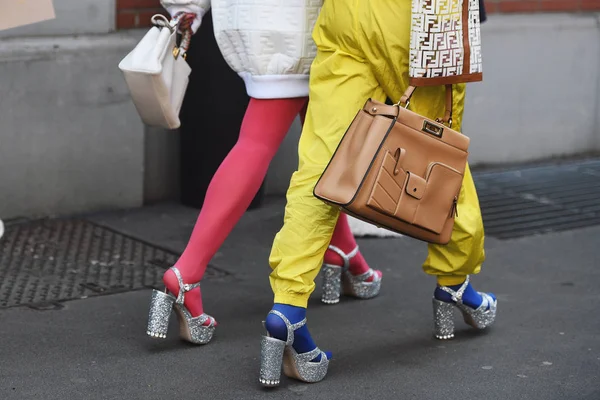 Milano Italien Februari 2019 Street Style Fendi Outfit Detalj Efter — Stockfoto