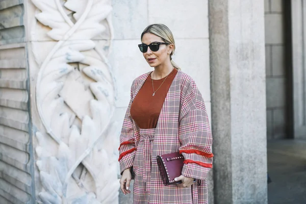 Milan Italy February 2019 Street Style Tartan Ord Outfit Fashion — Stock Photo, Image