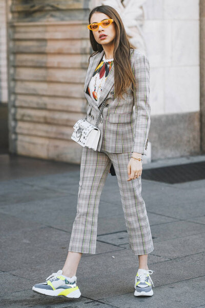Milan, Italy - February 24, 2019: Street style outfit before a fashion show during Milan Fashion Week - MFWFW19