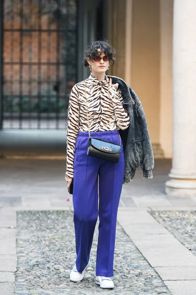 Milán Italia Febrero 2019 Street Style Outfit Después Desfile Moda — Foto de Stock