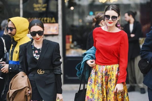 Milán Italia Febrero 2019 Traje Calle Después Desfile Moda Durante — Foto de Stock